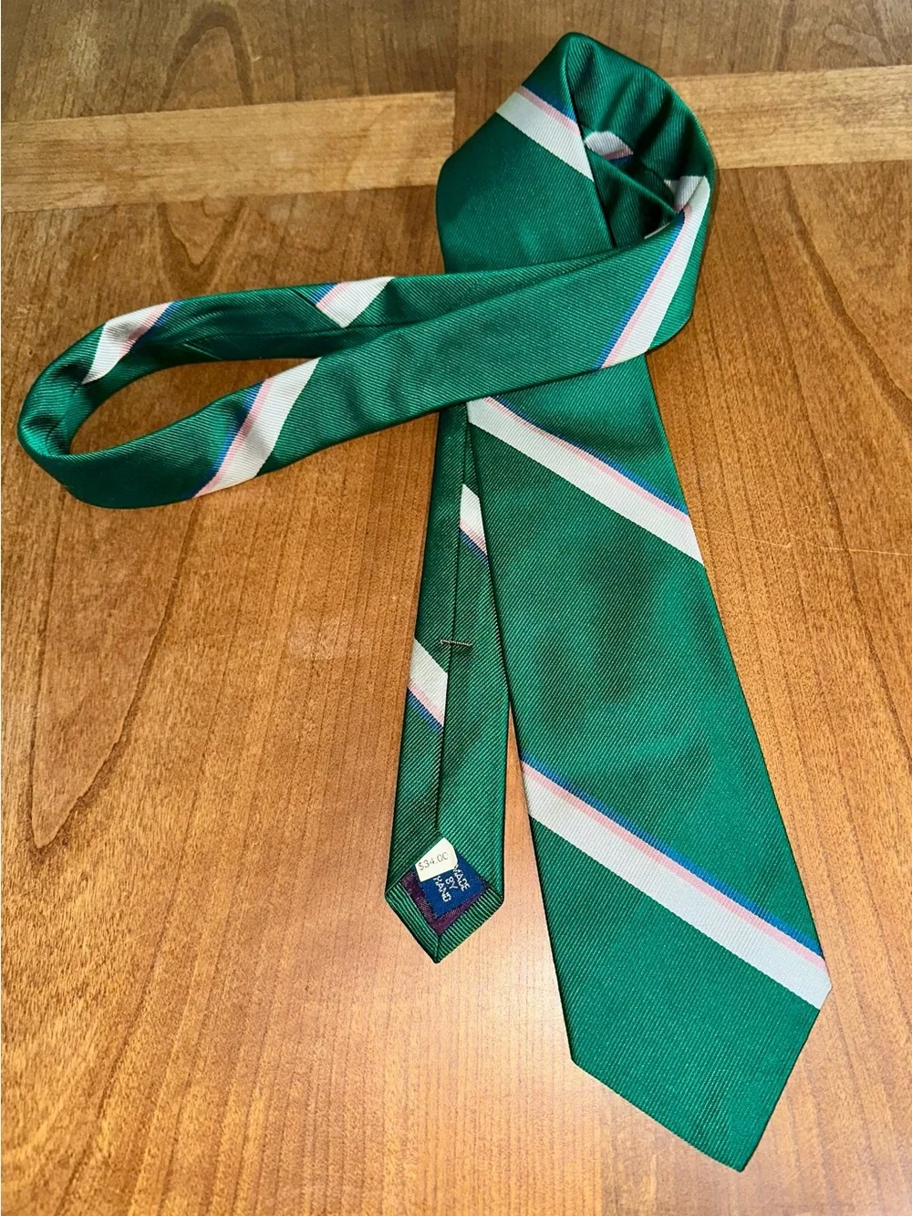 Polo by Ralph Lauren Emerald Green Silver Stripe Tie with Pink & Blue Accents